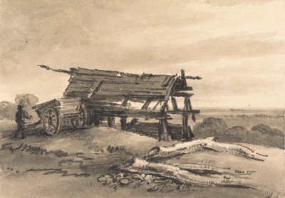 Vue à Harrow : avec ouvrier agricole, charrette et grange en ruine - Amelia Long