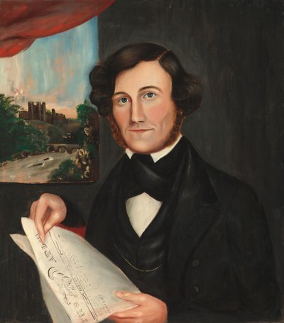 Homme nommé Hubbard lisant "Boston Atlas" - American 19th Century