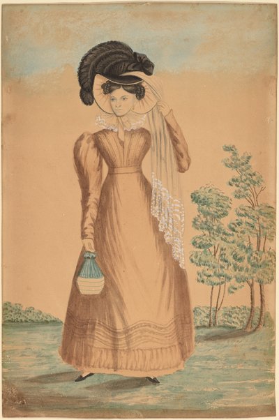 Femme au chapeau à plumes - American 19th Century