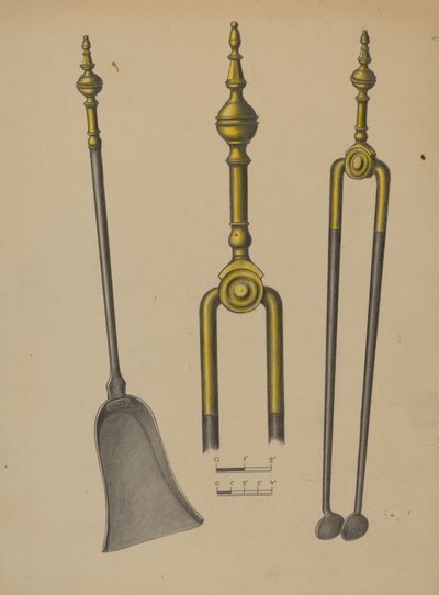 Pinces à feu et pelle - American 20th Century
