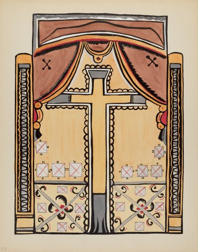Planche 13 : Dessin avec croix : Du portfolio "Dessins coloniaux espagnols du Nouveau-Mexique" - American 20th Century