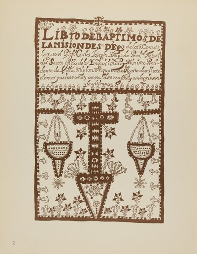 Planche 2 : Livre des baptêmes de Jemez : Du portfolio "Dessins coloniaux espagnols du Nouveau-Mexique" - American 20th Century