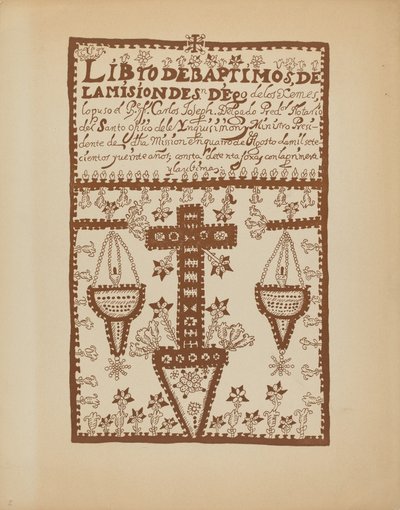 Planche 2 : Livre des baptêmes de Jemez : Du portfolio "Dessins coloniaux espagnols du Nouveau-Mexique" - American 20th Century