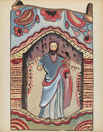 Planche 35 : Saint Joseph dans une niche en bois : Du portfolio "Spanish Colonial Designs of New Mexico" - American 20th Century