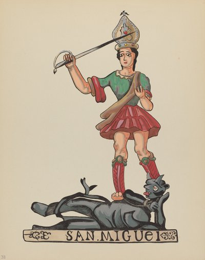Planche 38 : Saint Michel : Du portfolio "Dessins coloniaux espagnols du Nouveau-Mexique" - American 20th Century