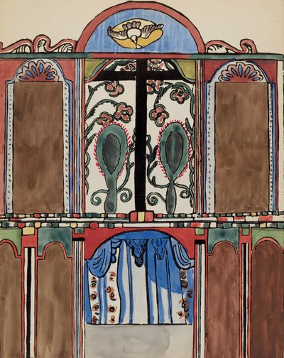 Planche 5 : Retable principal, Santa Cruz : Du portfolio "Dessins coloniaux espagnols du Nouveau-Mexique" - American 20th Century