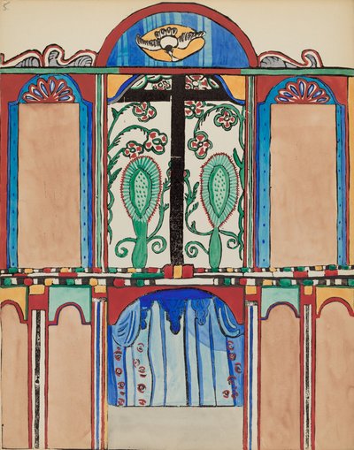Planche 6 : Retable de la chapelle, Santa Cruz : Du portfolio "Dessins coloniaux espagnols du Nouveau-Mexique" - American 20th Century