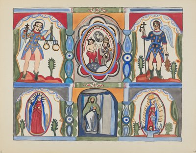 Planche 6 : Retable de la chapelle, Santa Cruz : Du portfolio "Dessins coloniaux espagnols du Nouveau-Mexique" - American 20th Century