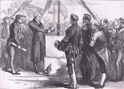 Lafayette posant la première pierre du monument de Bunker Hill, illustration de l