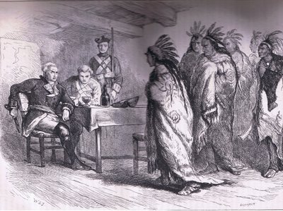 Visite de Pontiac et des Indiens au Major Gladwin 1763, illustration de l