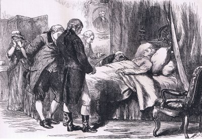 Washington sur son lit de mort, illustration de l