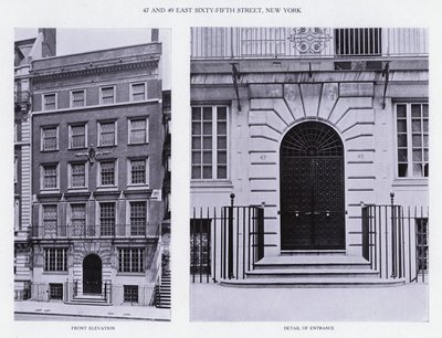 Charles A Platt : 47 et 49 East Sixty-Fifth Street, New York, élévation frontale, détail de l