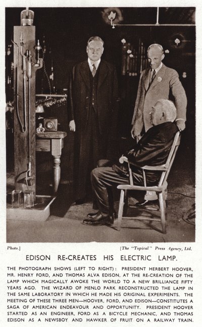 Thomas Edison recrée sa lumière électrique pour le président Herbert Hoover et Henry Ford - American Photographer (after)