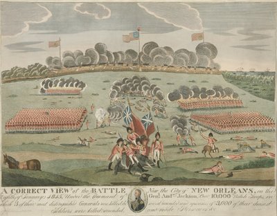 Vue correcte de la bataille près de la ville de la Nouvelle-Orléans, pub. c.1815 - American School