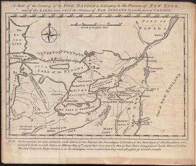 Carte du pays des Cinq Nations, appartenant à la province de New York; et des lacs près desquels vivent les nations des Indiens lointains, avec une partie du Canada, par Cadwallader Colden - American School