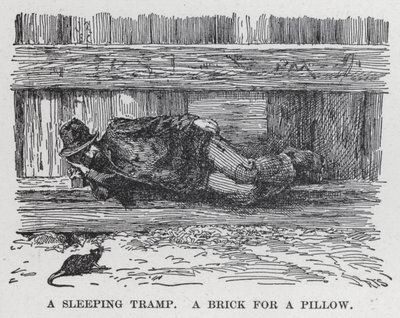 Un vagabond endormi, une brique pour oreiller (lithographie) - American School