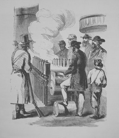 Un calliope à vapeur, utilisé sur les bateaux à vapeur américains, vers 1870 (gravure) - American School