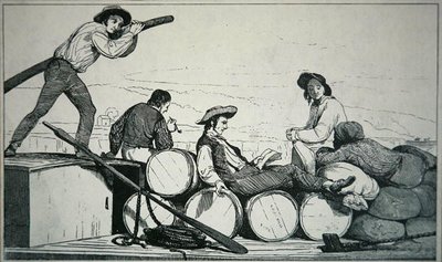 Un chaland transportant du fret sur le fleuve Mississippi, c.1840 - American School