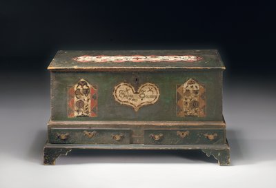 Coffre de dot à dessus relevable peint, inscrit Susana Scheblern, probablement comté de Lancaster, Pennsylvanie, 1790 - American School