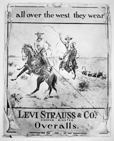 Publicité pour Levi Strauss & Co, vers 1900 - American School