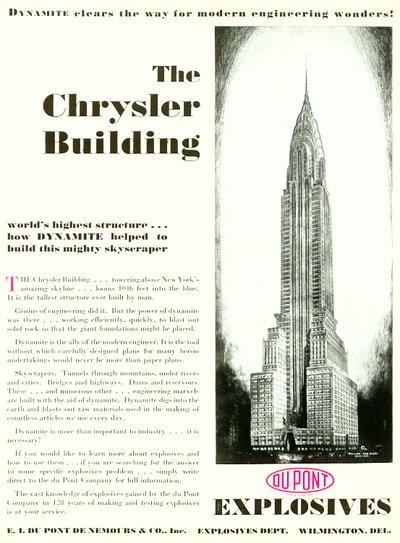 Publicité avec le Chrysler Building, du DuPont Magazine, mai 1930 - American School