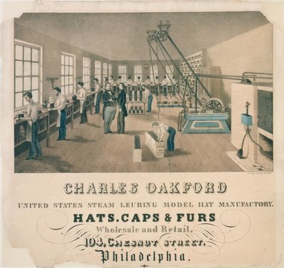 Publicité pour Charles Oakford, fabricant de chapeaux, Philadelphie, vers 1850 - American School
