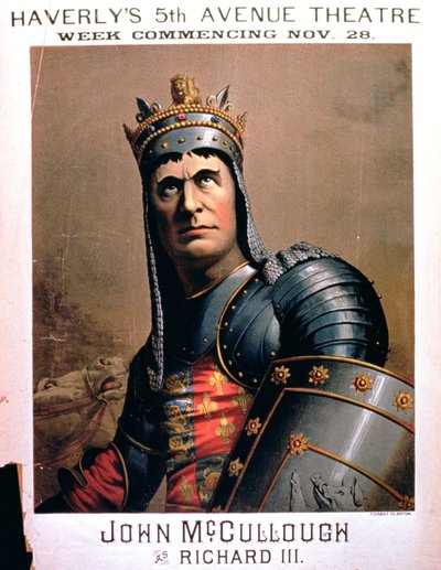 Publicité pour John McCullough en Richard III au Haverlys 5th Avenue Theatre, New York - American School