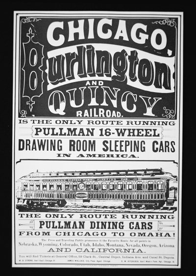 Publicité pour les voitures Pullman de Chicago, vers 1875 - American School