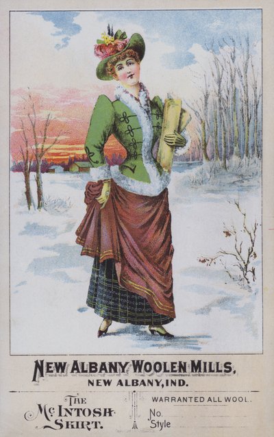 Publicité pour la jupe McIntosh, des New Albany Woolen Mills, Indiana, USA - American School