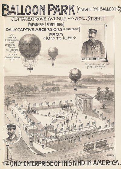 Affiche publicitaire pour un parc de ballons à Chicago, USA, vers 1888 - American School