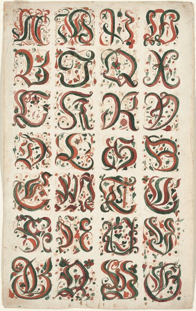 Alphabet, peinture Fraktur, c.1825-50 - American School