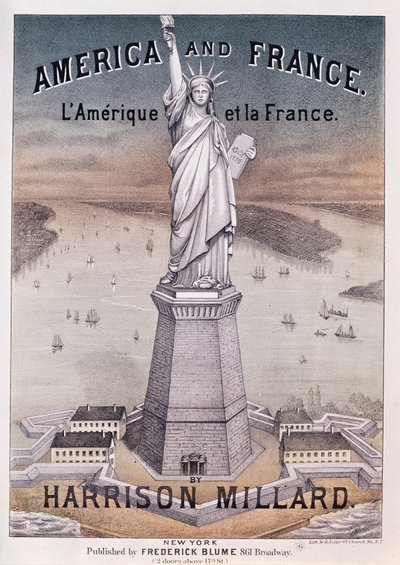 Amérique et France, partition pour chanson sur la Statue de la Liberté par Harrison Millard (1830-95) - American School