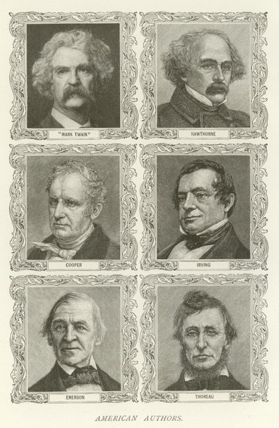Auteurs américains, Mark Twain, Hawthorne, Cooper, Irving, Emerson, Thoreau - American School