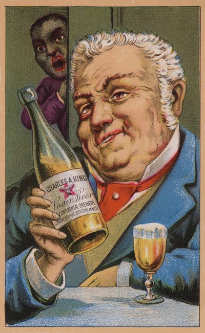 Carte commerciale américaine faisant la publicité de la bière lager Charles A King, Boston, Massachusetts - American School