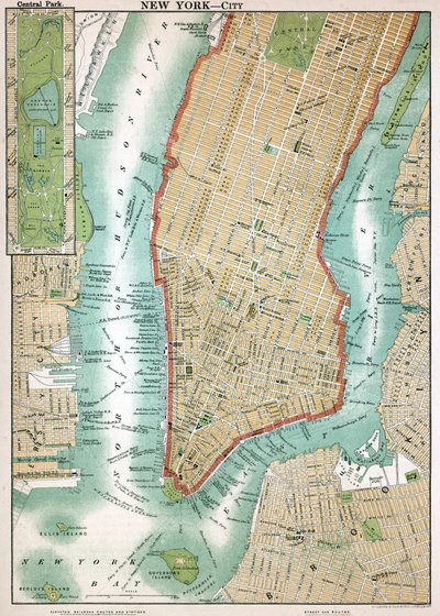 Carte ancienne de Lower Manhattan et Central Park - American School