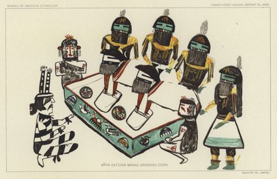 Anya Katcina Manas broyant du maïs (lithographie couleur) - American School