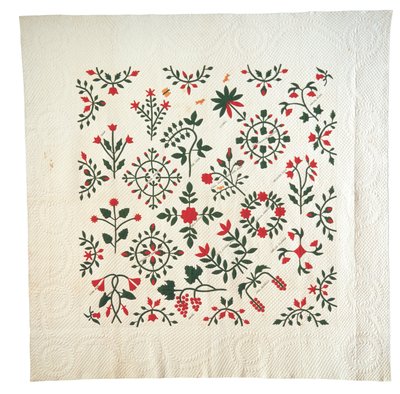 Quilt botanique de jardin appliqué et brodé - American School