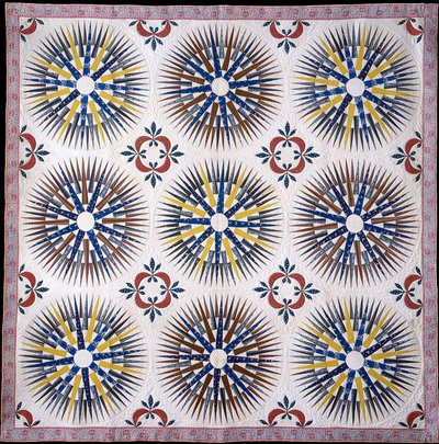 Quilt de boussole et feuille de noyer, vers 1860 - American School