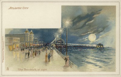 Atlantic City, The Boardwalk at Night (chromolitho) - American School