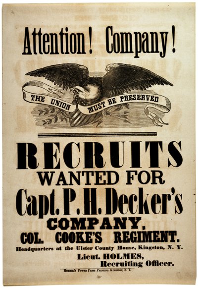 Attention! Compagnie!, affiche de recrutement pour la 156e infanterie de New York, 1862 - American School