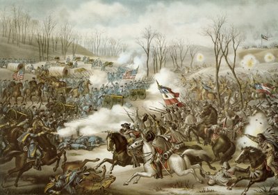 Bataille de Pea Ridge, Arkansas, 6-8 mars, gravée par Kurz & Allison - American School
