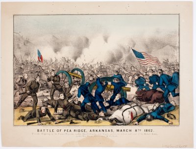 Bataille de Pea Ridge, Arkansas, 8 mars 1862, pub. par Currier & Ives, 1862 - American School