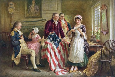 Betsy Ross cousant le drapeau américain - American School
