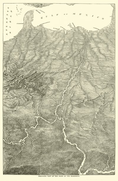 Vue aérienne du bassin du Mississippi, 1862 - American School