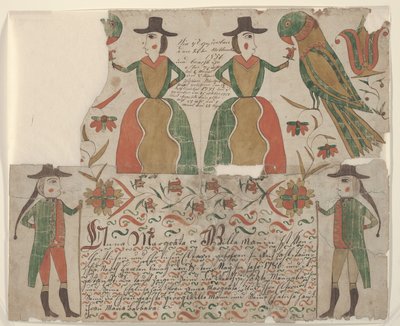 Certificat de naissance et de baptême pour Anna Margräta Willeman, peinture Fraktur, c.1810 - American School
