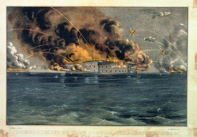 Bombardement de Fort Sumter, port de Charleston, 12 et 13 avril 1861, publié par Currier et Ives - American School