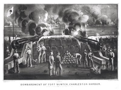 Bombardement de Fort Sumter, port de Charleston depuis Fort Moultrie, 12 et 13 avril 1861, pub. par Currier et Ives - American School