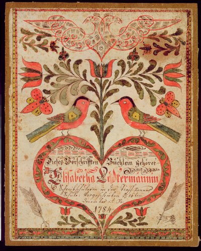 Marque-page représentant deux oiseaux et un cœur, 1784 - American School