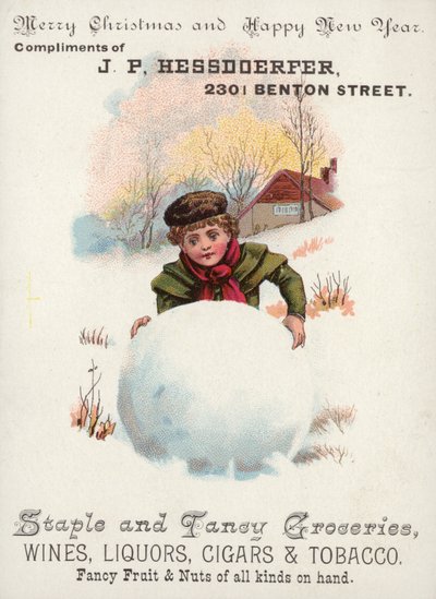 Garçon roulant une boule de neige géante - American School