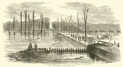Rupture de la digue du Mississippi, près du canal, mars 1863 - American School